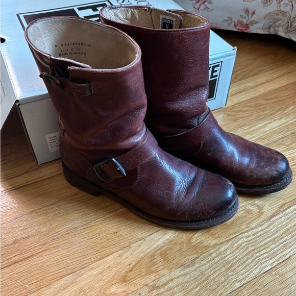 Frye Jenna Engineer Short Brown Leather Boots Women 8 - Picture 2 of 5